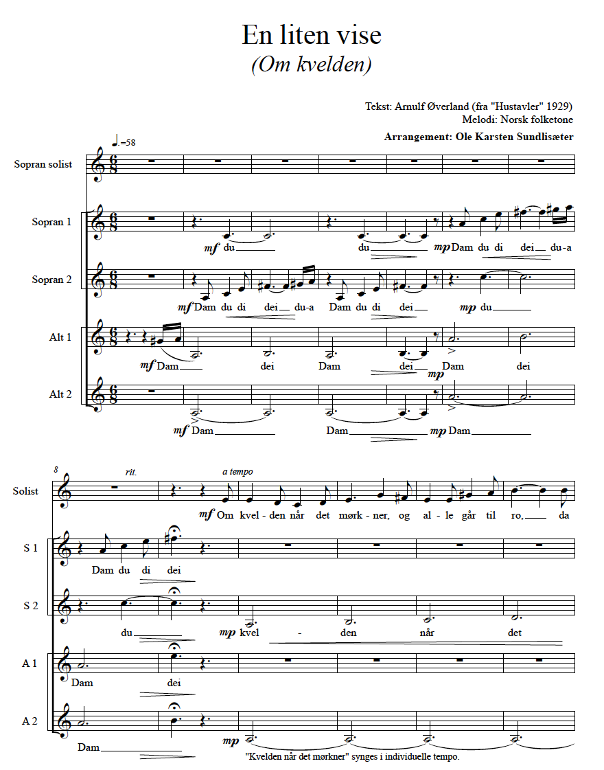En liten vise / Om kvelden (Arr.)