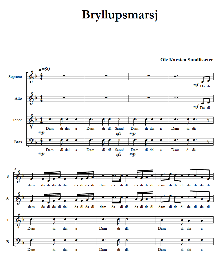 Bryllupsmarsj/Brudemarsj/Bruremarsj (Kor SATB)