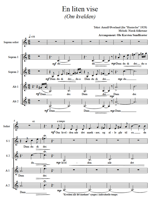 En liten vise / Om kvelden (Arr.)